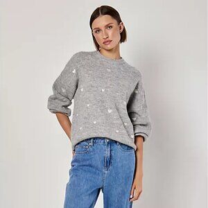 Apricot Embroidered Heart Sweater - Gray - Size 10